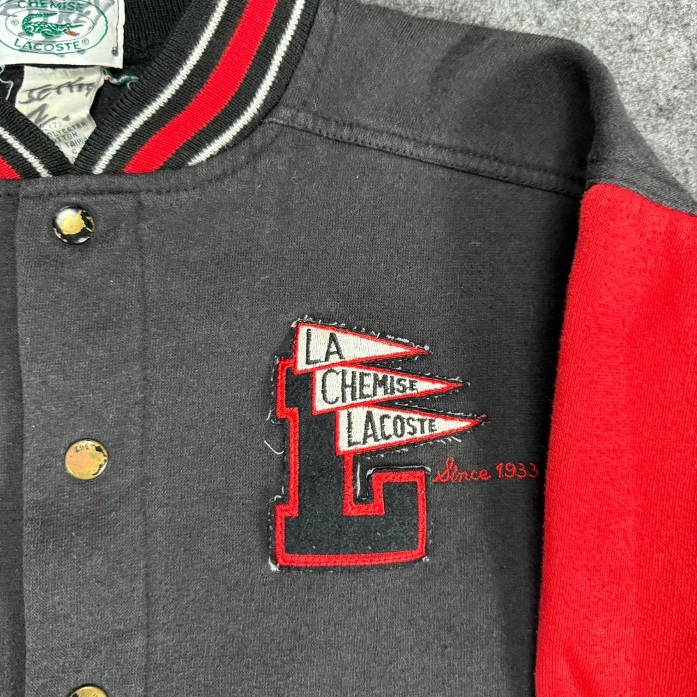 La Chemise Lacoste Varsity Jacket Size 7 Kids Black Red 1933 Retro‎